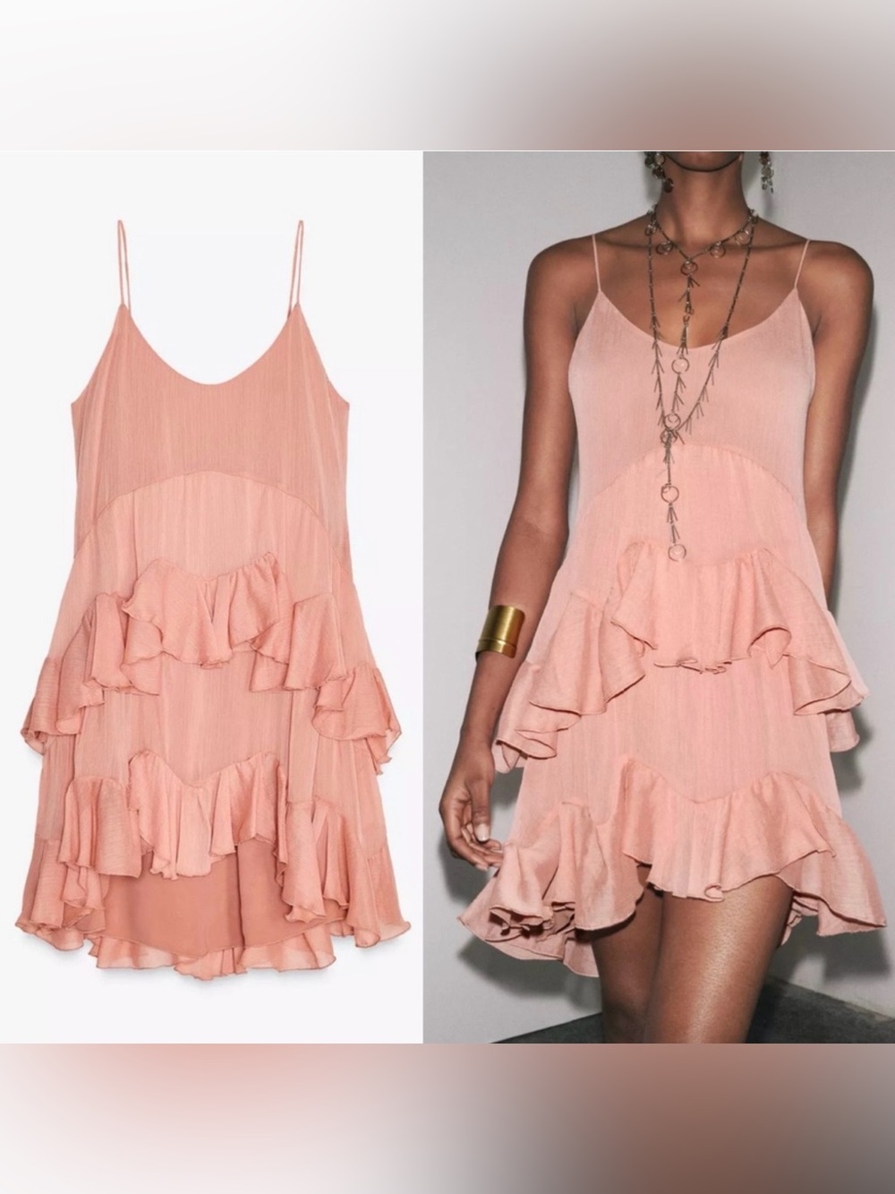 Zara Salmon Pink Ruffled Mini Dress - Picture 2 of 9
